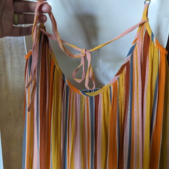 All Saints Paola Cotton Orange Yellow Pink Stripe Spaghetti Strap Midi Dress - Picture 7 of 9